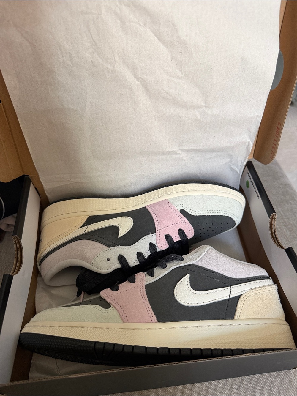Jordan Low-Top Sneakers in Black, Pink, Cream & White
